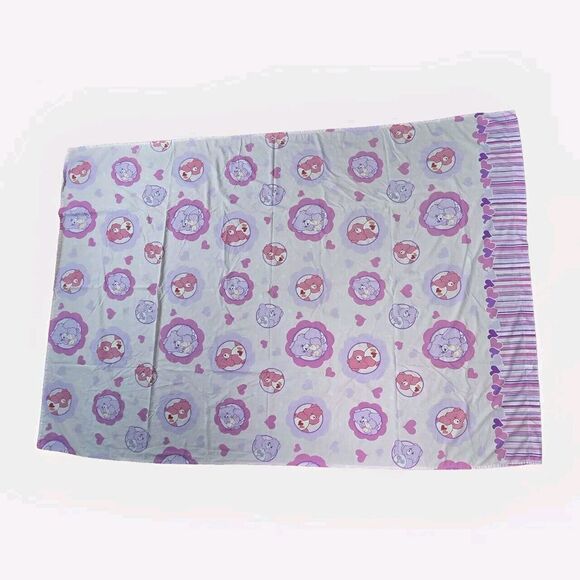 Vintage Care Bears Twin Flat‎ Sheet Pink Purple Hearts Y2K - Picture 1 of 9